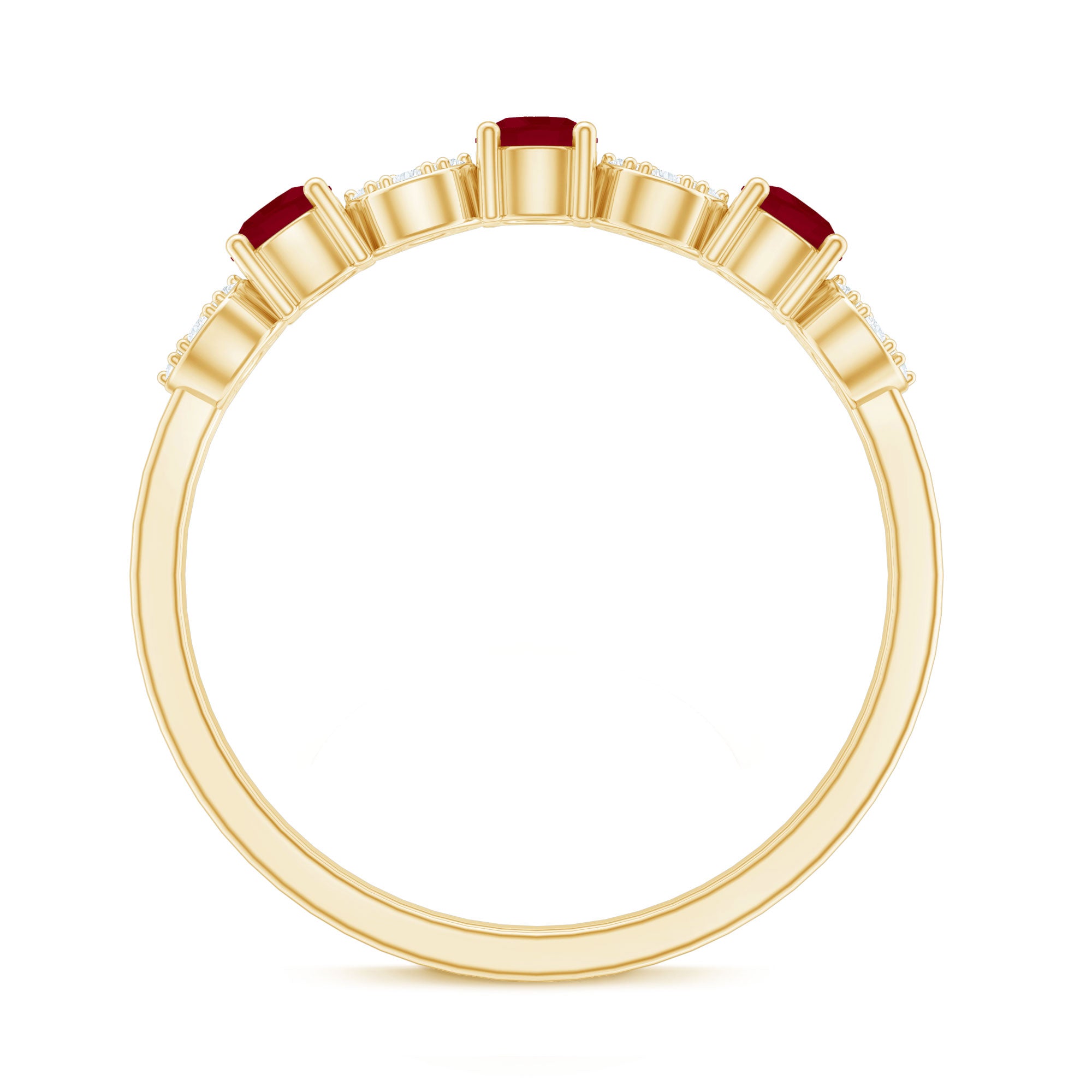 Genuine Ruby Half Eternity Ring with Diamond for Women AAA - Rosec Jewels
