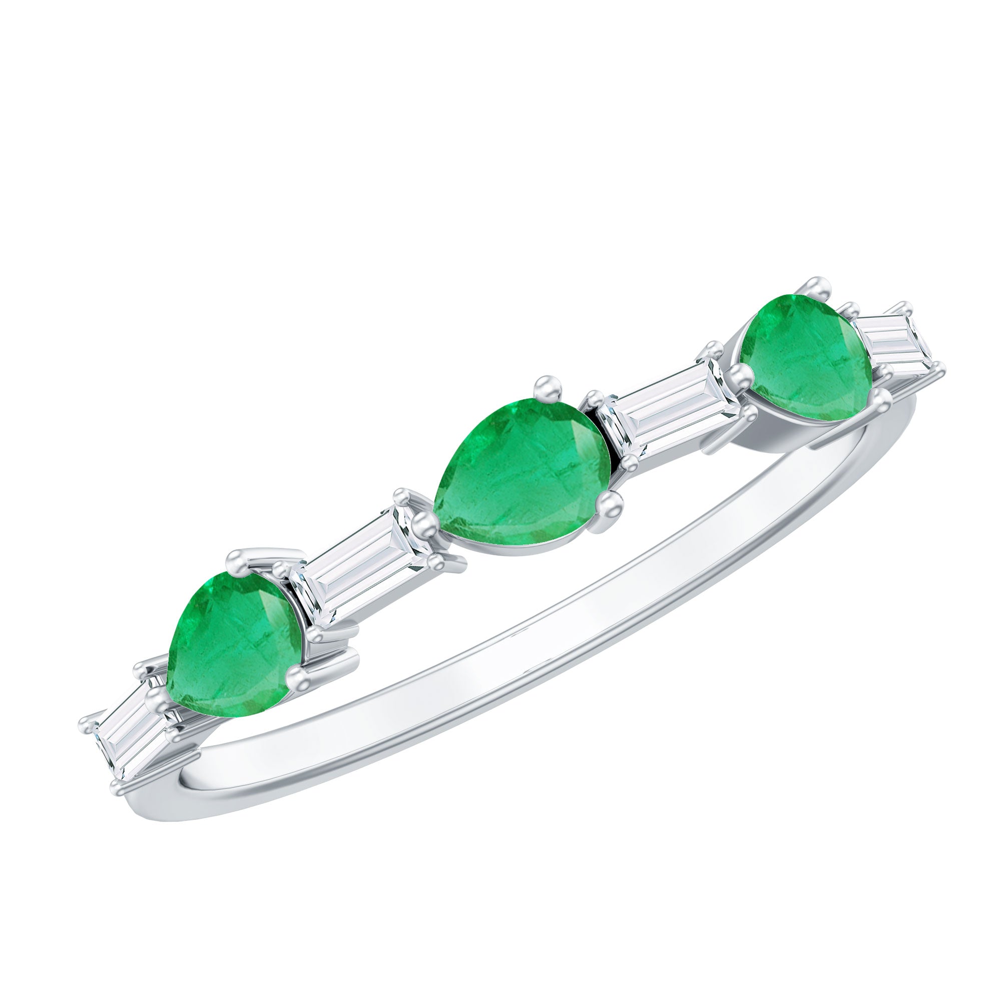 Certified Natural Emerald Diamond Half Eternity Anniversary Ring in East West Style AAA - Rosec Jewels
