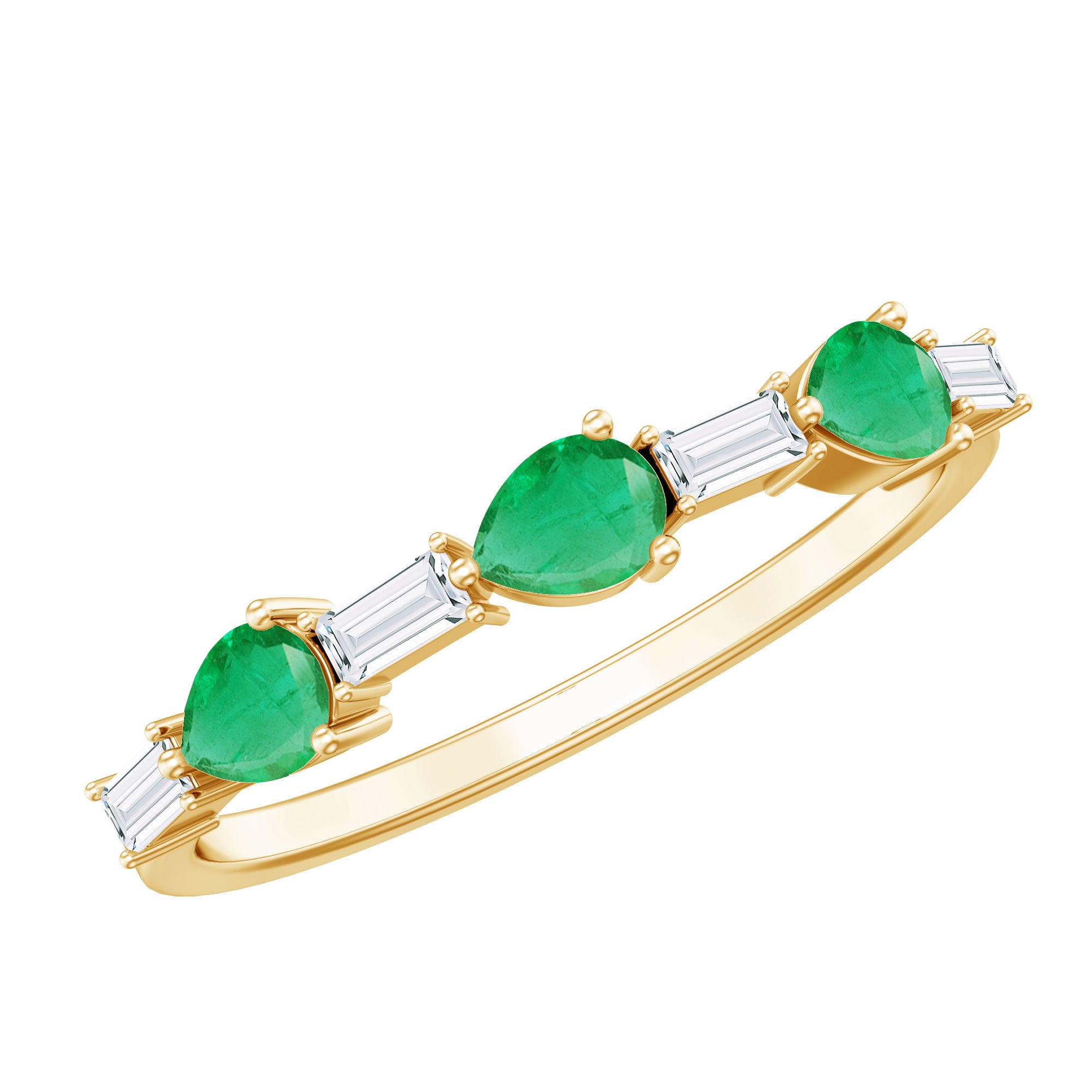 Certified Natural Emerald Diamond Half Eternity Anniversary Ring in East West Style AAA - Rosec Jewels