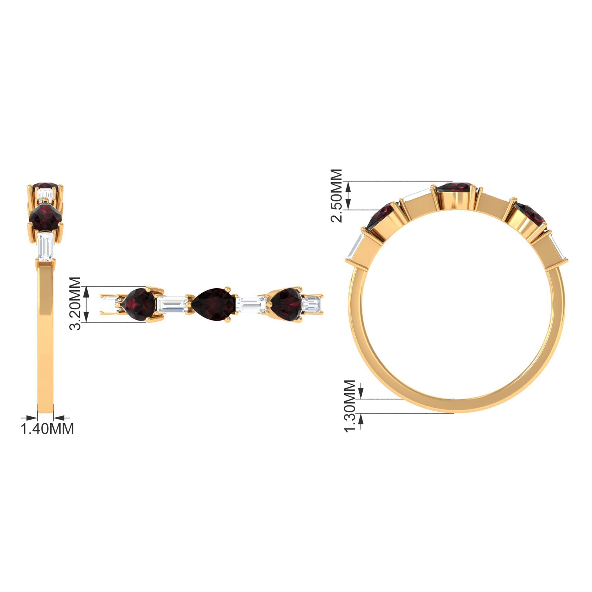 Natural Garnet Diamond Half Eternity Ring in East West Style AAA - Rosec Jewels