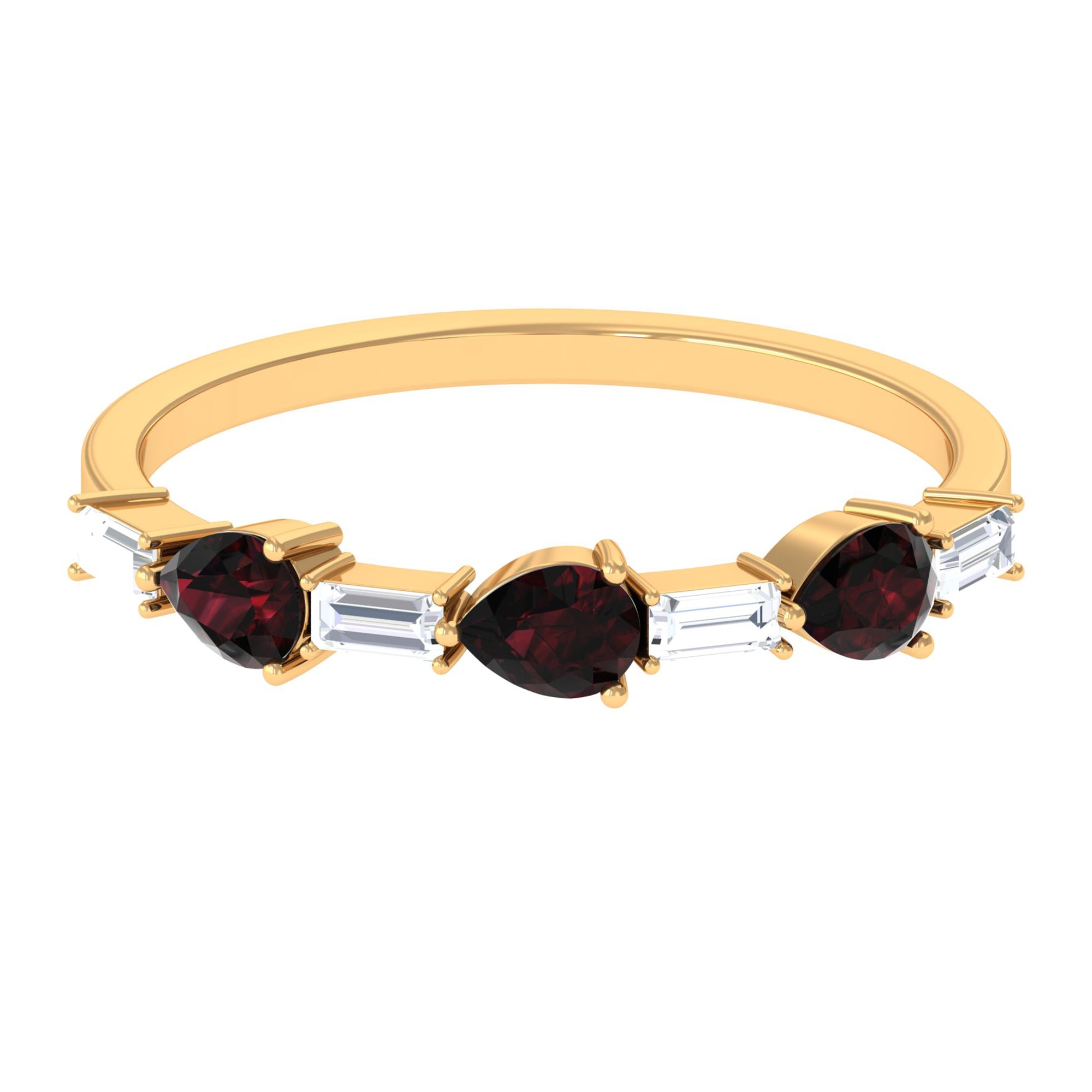 Natural Garnet Diamond Half Eternity Ring in East West Style AAA - Rosec Jewels