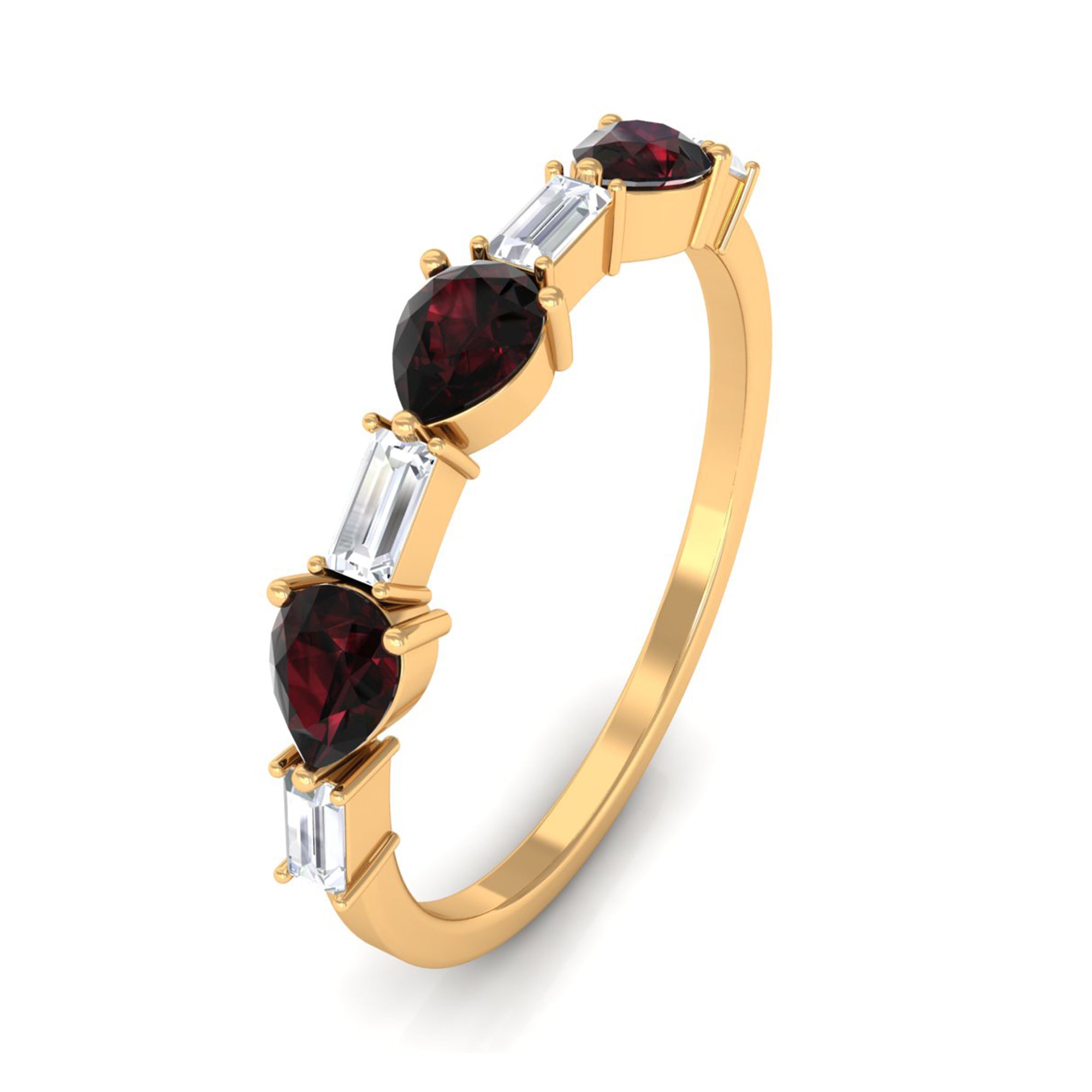 Natural Garnet Diamond Half Eternity Ring in East West Style AAA - Rosec Jewels