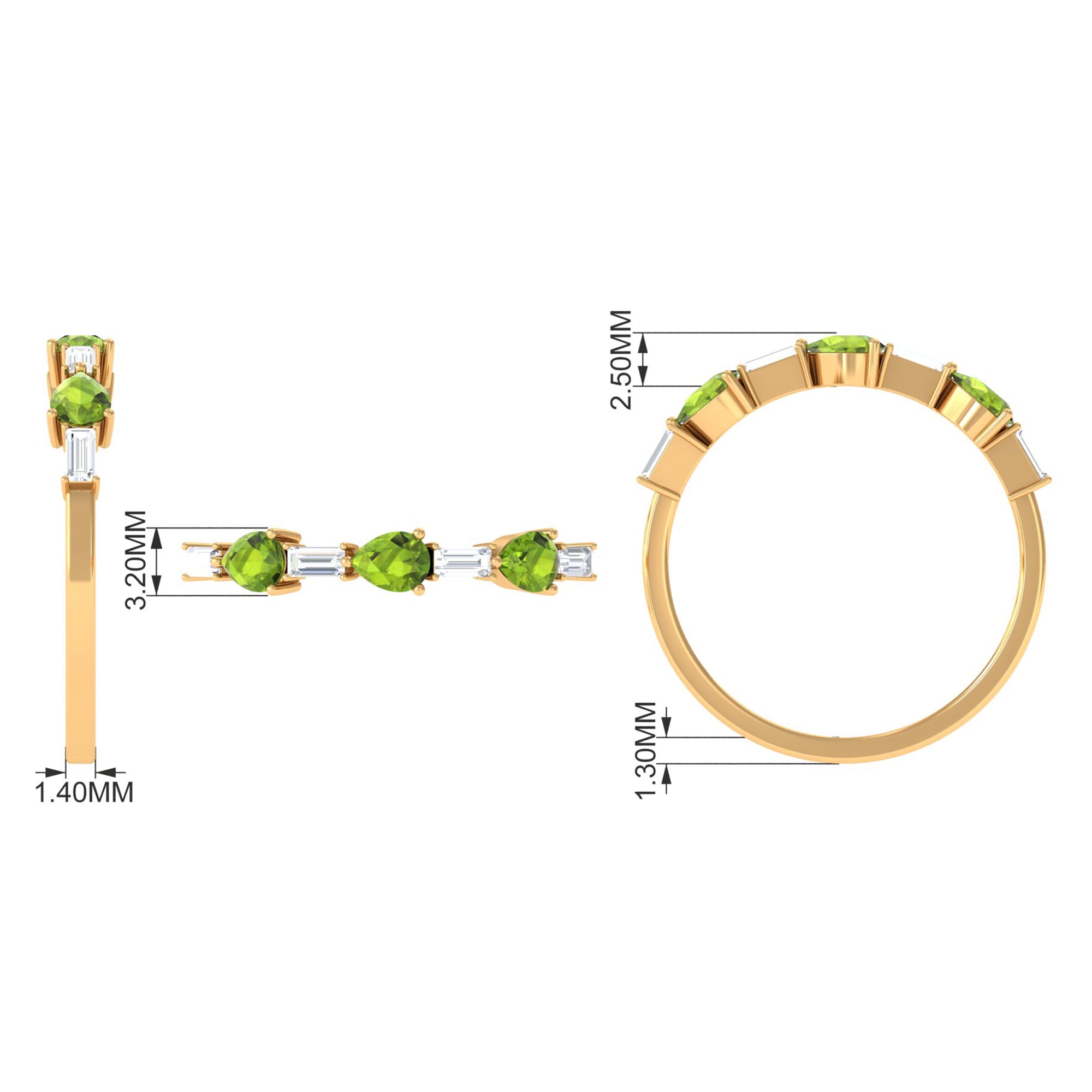 Peridot and Moissanite East West Half Eternity Ring AAA - Rosec Jewels