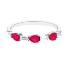 East West Style Pear Shape Ruby Half Eternity Ring with Baguette Diamond AAA - Rosec Jewels