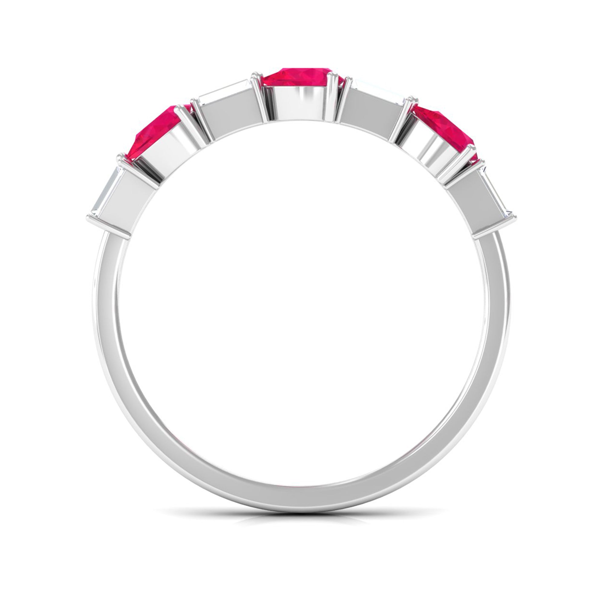 East West Style Pear Shape Ruby Half Eternity Ring with Baguette Diamond AAA - Rosec Jewels