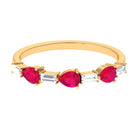 East West Style Pear Shape Ruby Half Eternity Ring with Baguette Diamond AAA - Rosec Jewels