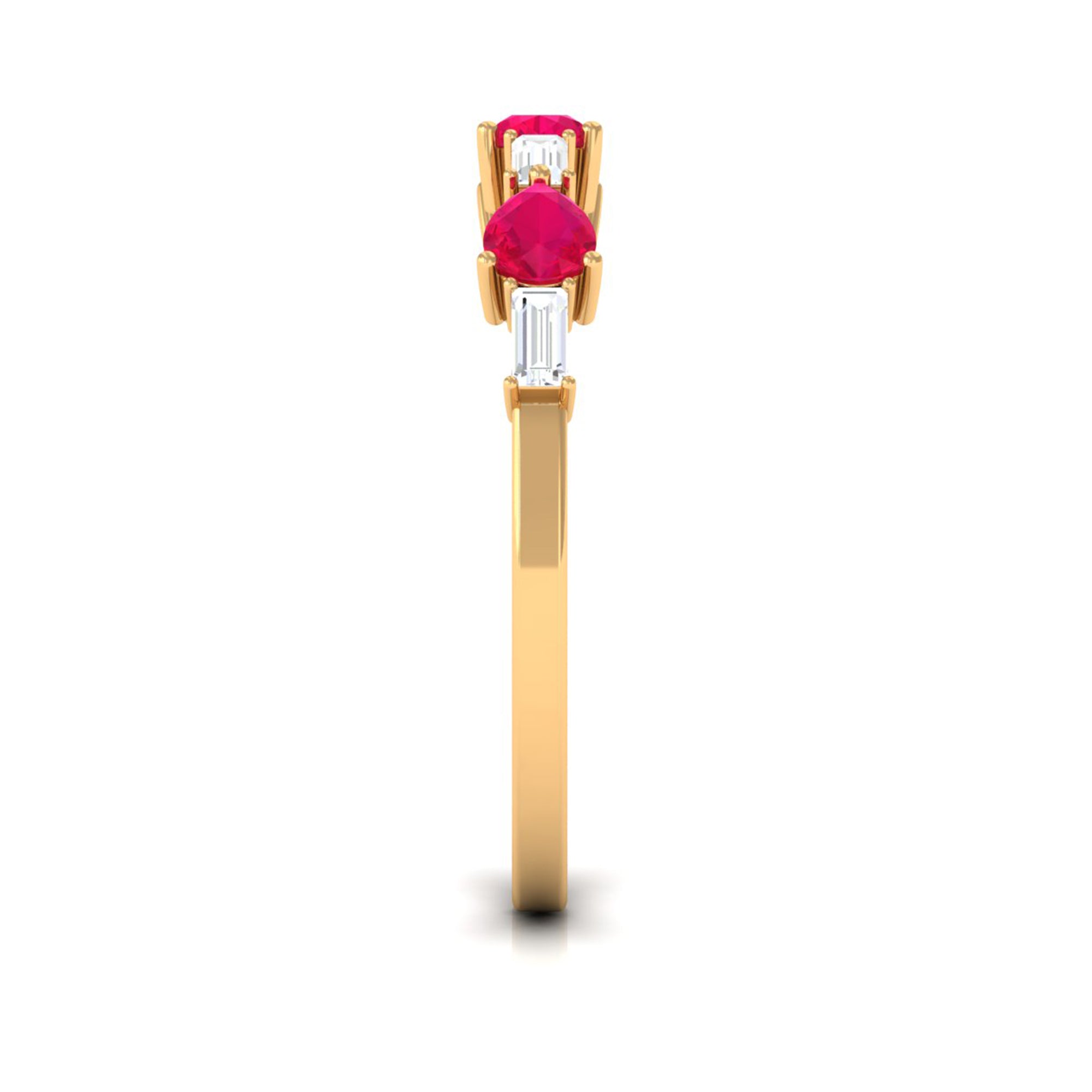 East West Style Pear Shape Ruby Half Eternity Ring with Baguette Diamond AAA - Rosec Jewels