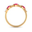 East West Style Pear Shape Ruby Half Eternity Ring with Baguette Diamond AAA - Rosec Jewels