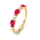East West Style Pear Shape Ruby Half Eternity Ring with Baguette Diamond AAA - Rosec Jewels