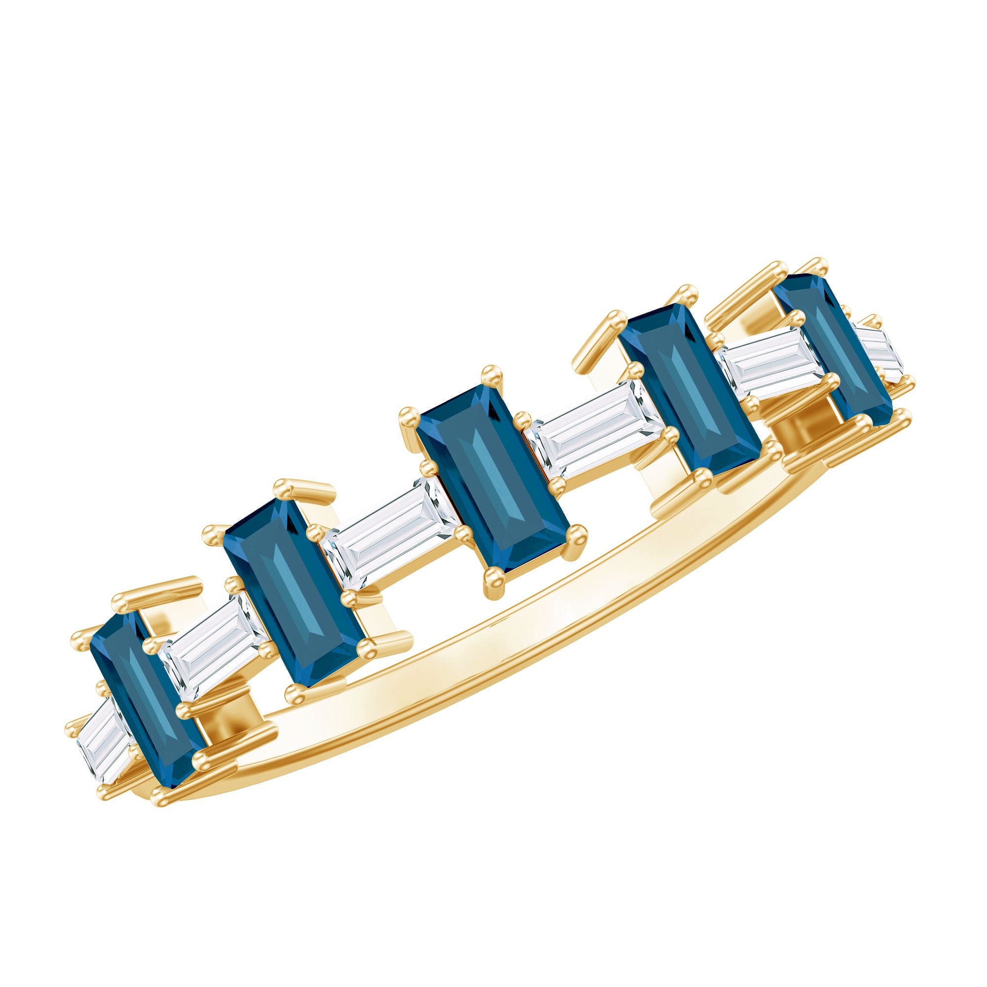 Rosec Jewels-London Blue Topaz and Diamond Baguette Eternity Band Ring