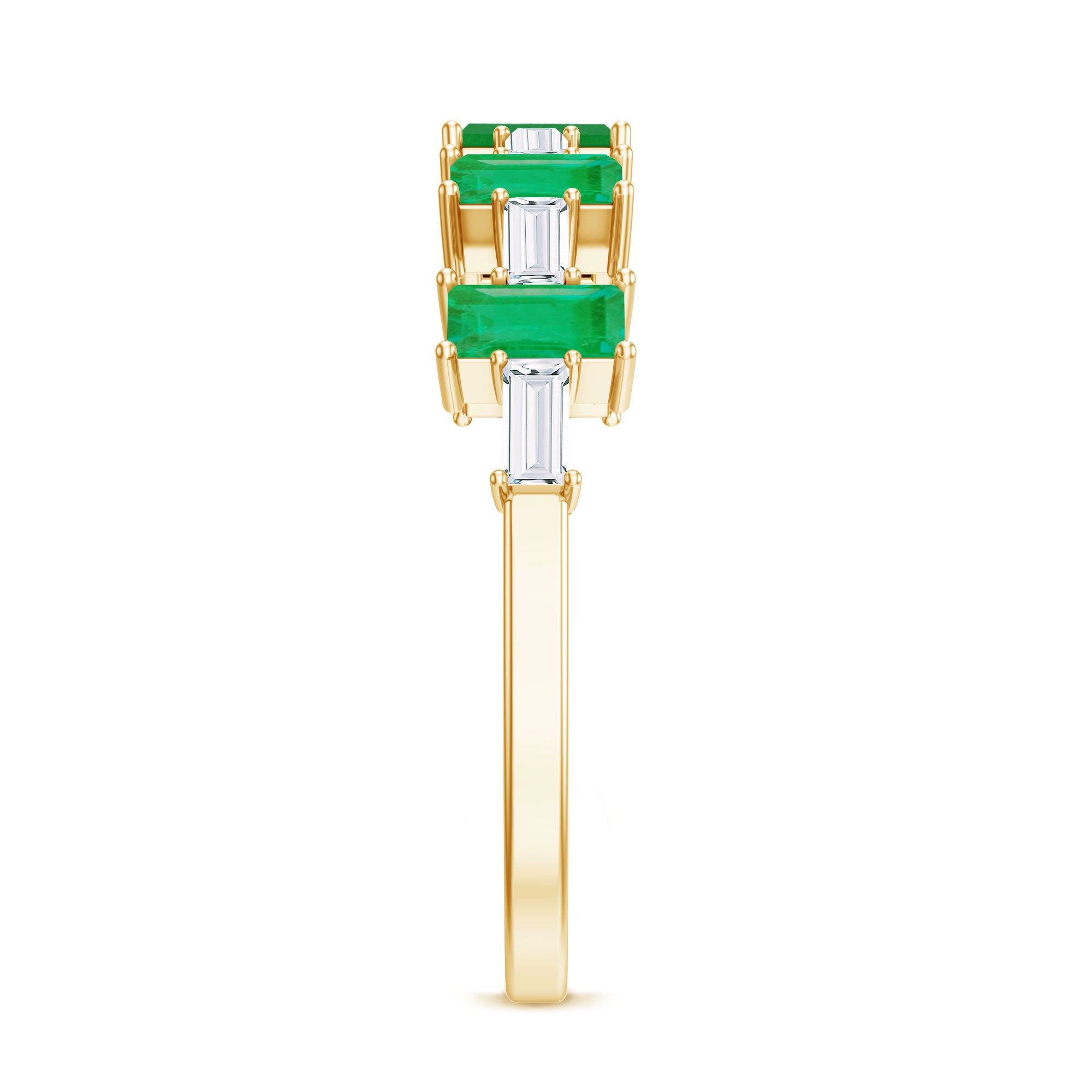 Genuine Baguette Emerald Half Eternity Ring with Moissanite AAA - Rosec Jewels
