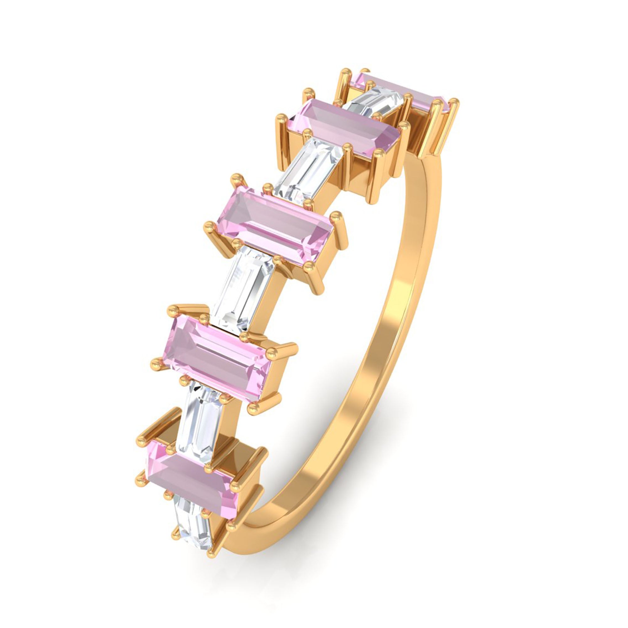 Pink Tourmaline and Moissanite East West Half Eternity Ring AAA - Rosec Jewels