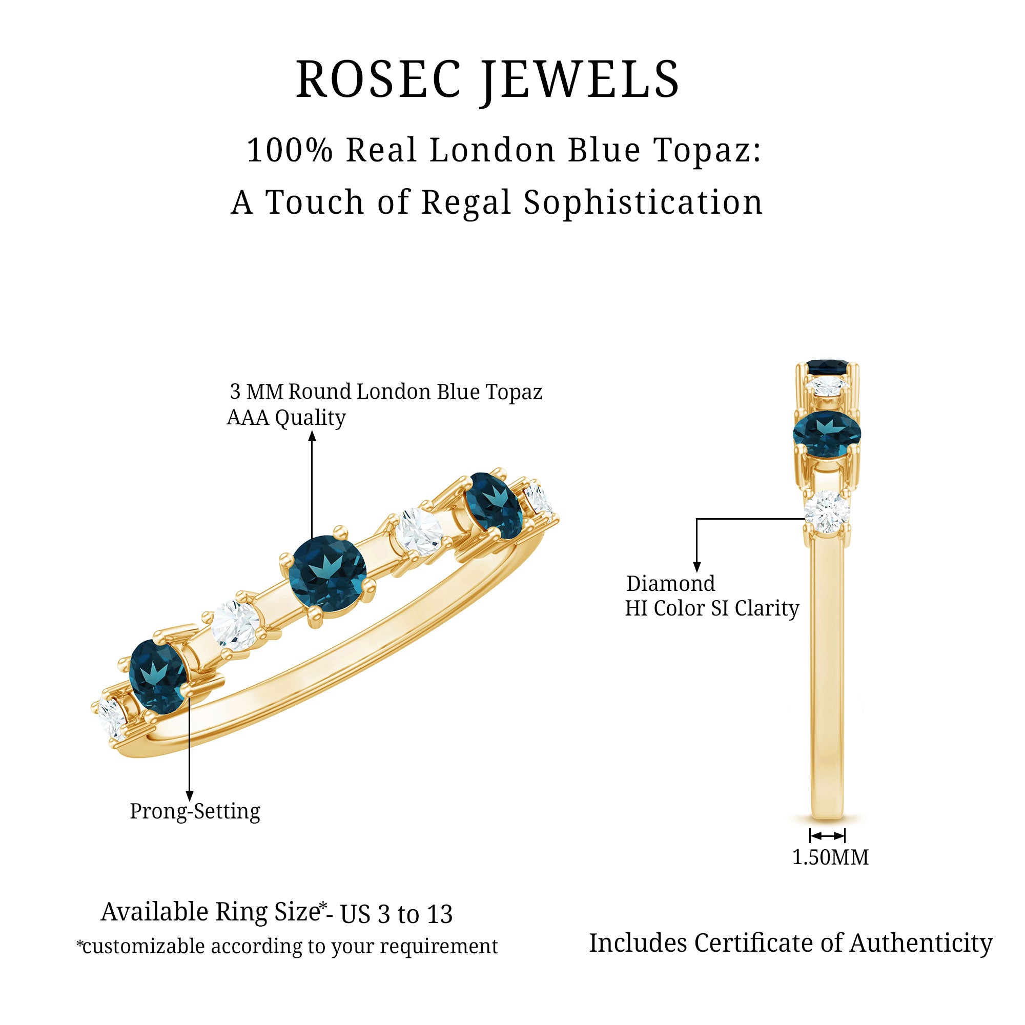 Rosec Jewels-London Blue Topaz Wedding Eternity Band with Diamond