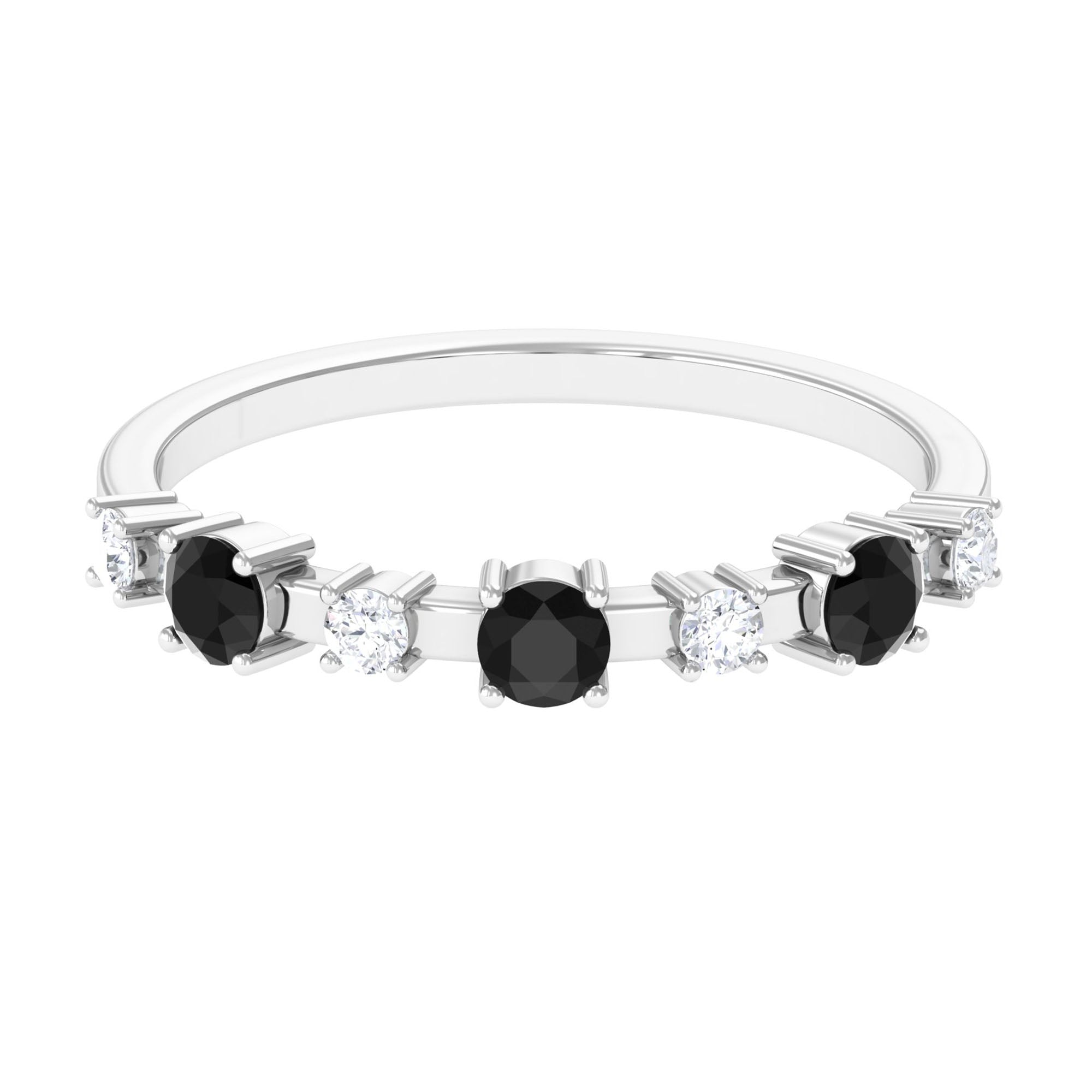 Black Spinel and Diamond Half Eternity Ring AAA - Rosec Jewels
