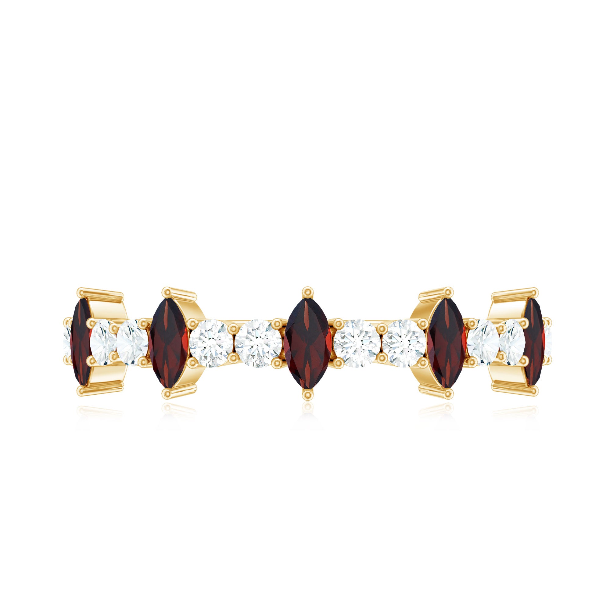 Natural Marquise Garnet Half Eternity Ring with Diamond AAA - Rosec Jewels