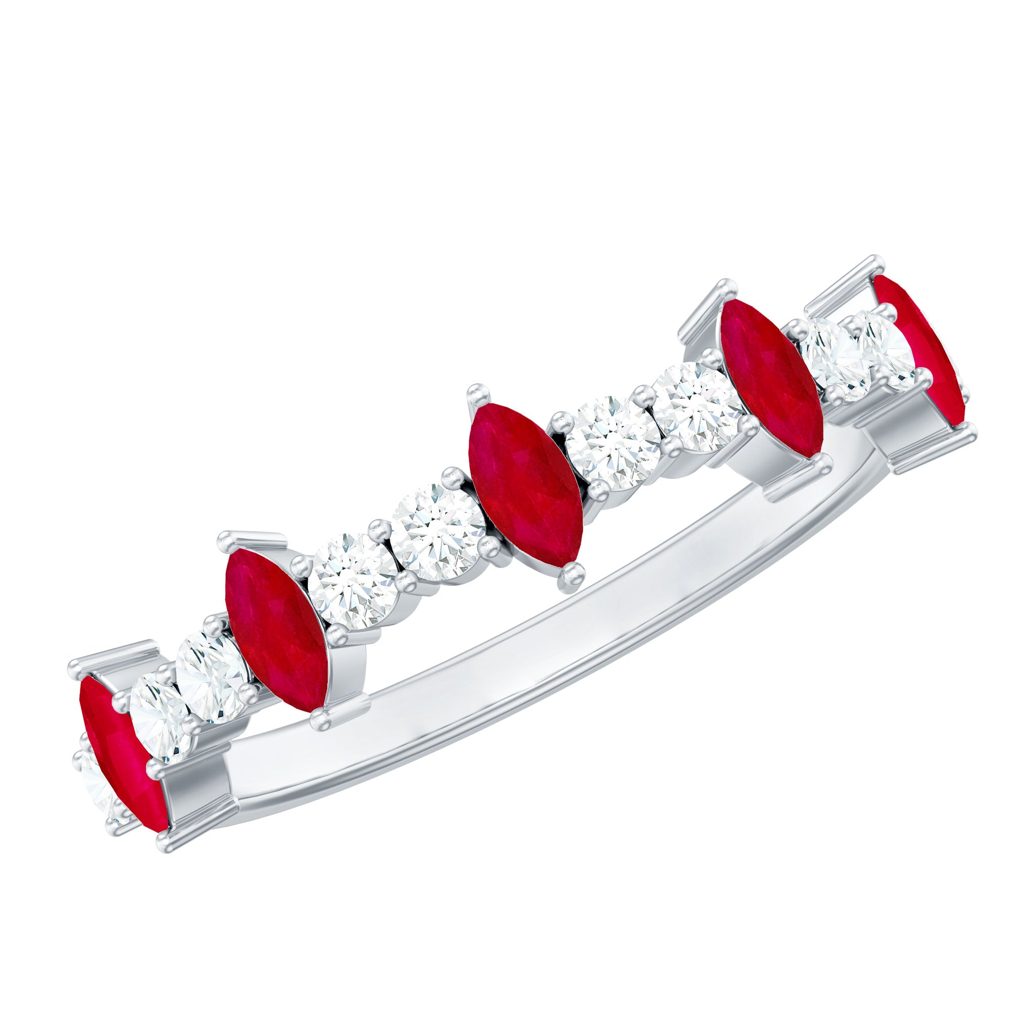 Natural Marquise Ruby Diamond Half Eternity Ring AAA - Rosec Jewels