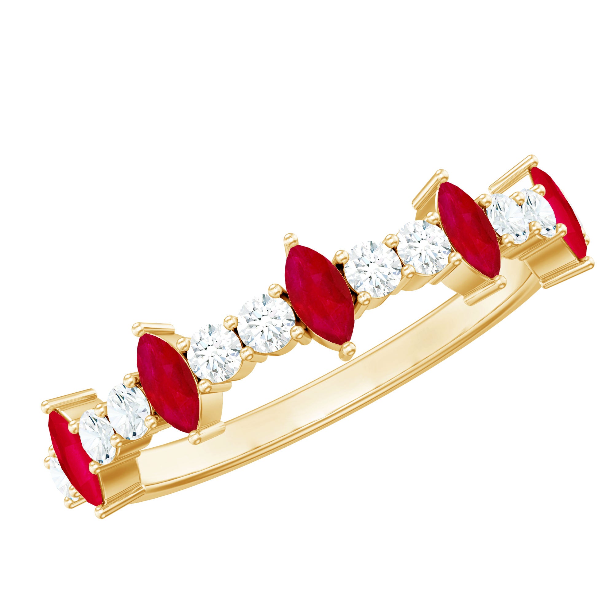 Natural Marquise Ruby Diamond Half Eternity Ring AAA - Rosec Jewels