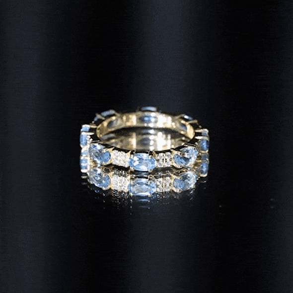 Real Aquamarine and Diamond Full Eternity Ring AAA - Rosec Jewels