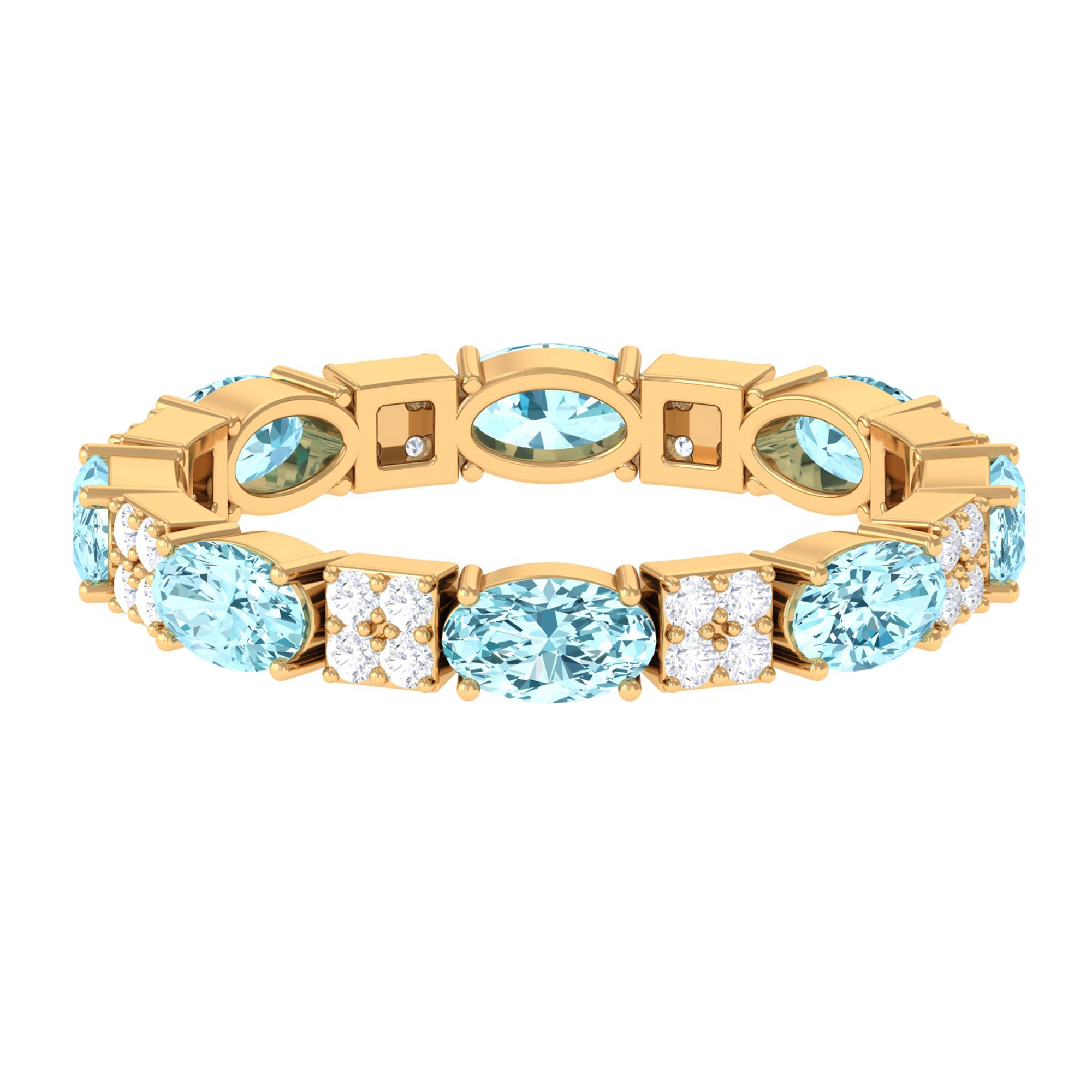 Real Aquamarine and Diamond Full Eternity Ring AAA - Rosec Jewels