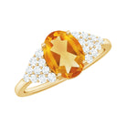 Natural Yellow Citrine Oval Engagement Ring with Diamond Side Stones AAA - Rosec Jewels