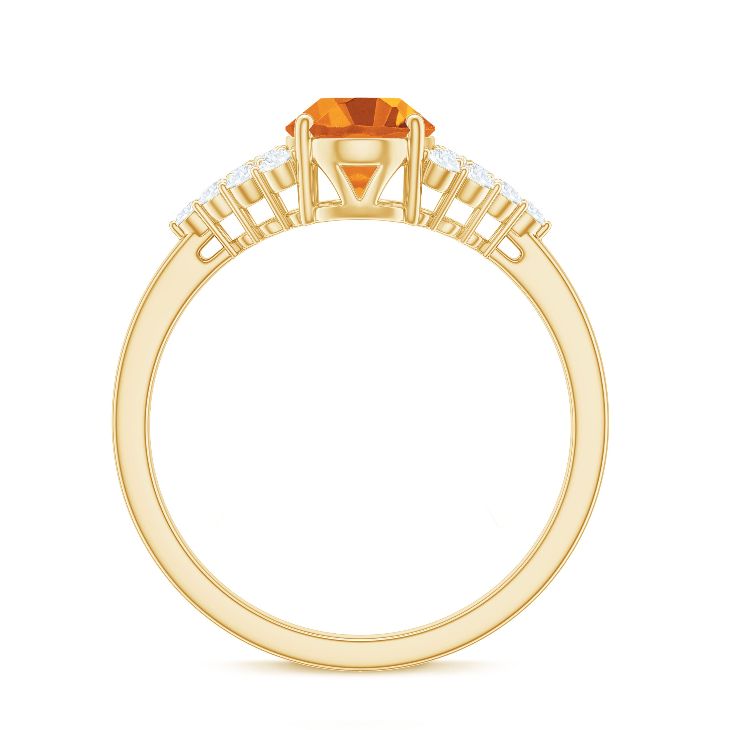 Natural Yellow Citrine Oval Engagement Ring with Diamond Side Stones AAA - Rosec Jewels