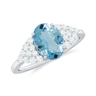 Solitaire 1 Carat Aquamarine Oval Engagement Ring with Diamond Cluster AAA - Rosec Jewels