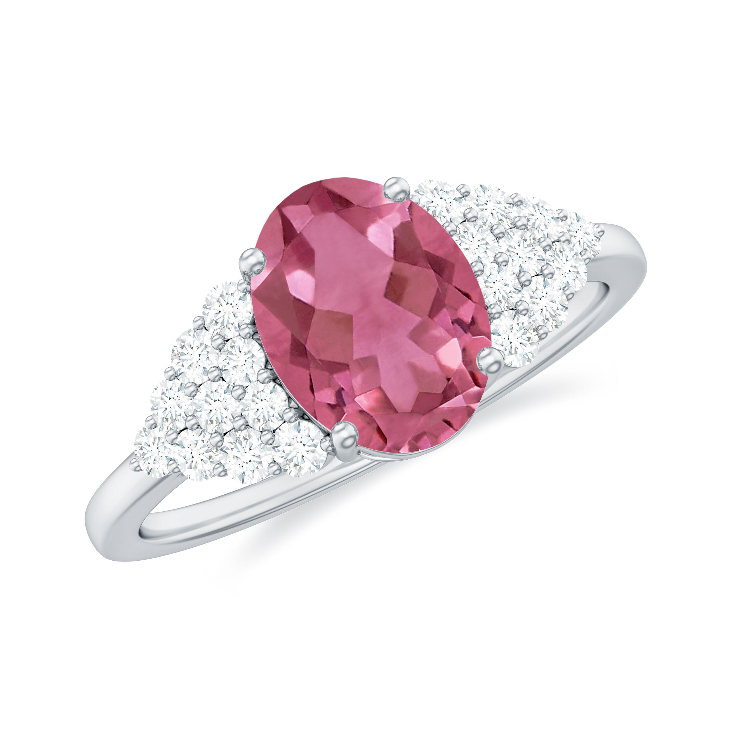 Classic Pink Tourmaline Solitaire Ring with Diamond AAA - Rosec Jewels