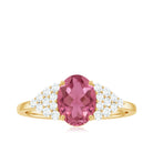 Classic Pink Tourmaline Solitaire Ring with Diamond Pink Tourmaline - ( AAA ) - Quality - Rosec Jewels