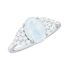 1 CT Oval Cut Moonstone Solitaire Ring with Diamond Accent AAA - Rosec Jewels
