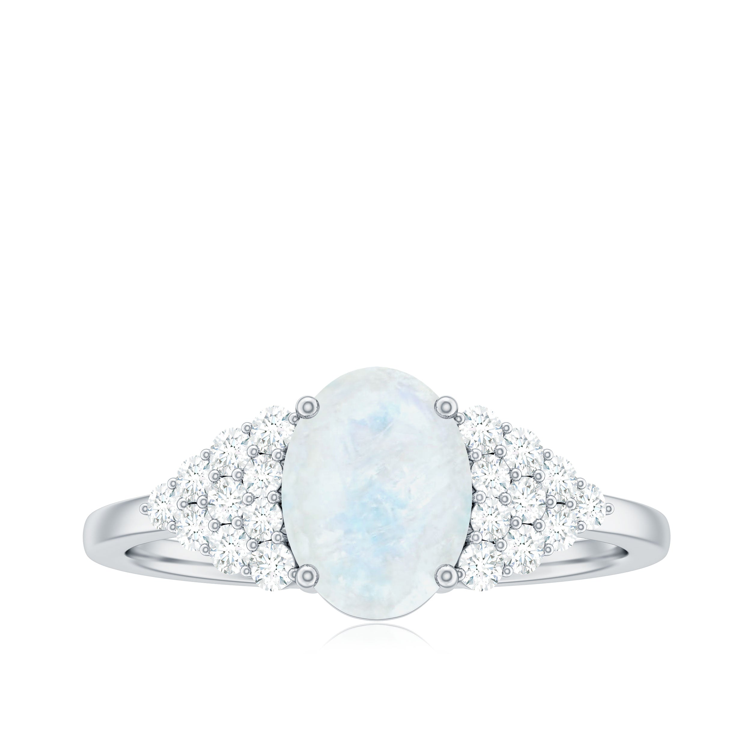 1 CT Oval Cut Moonstone Solitaire Ring with Diamond Accent AAA - Rosec Jewels
