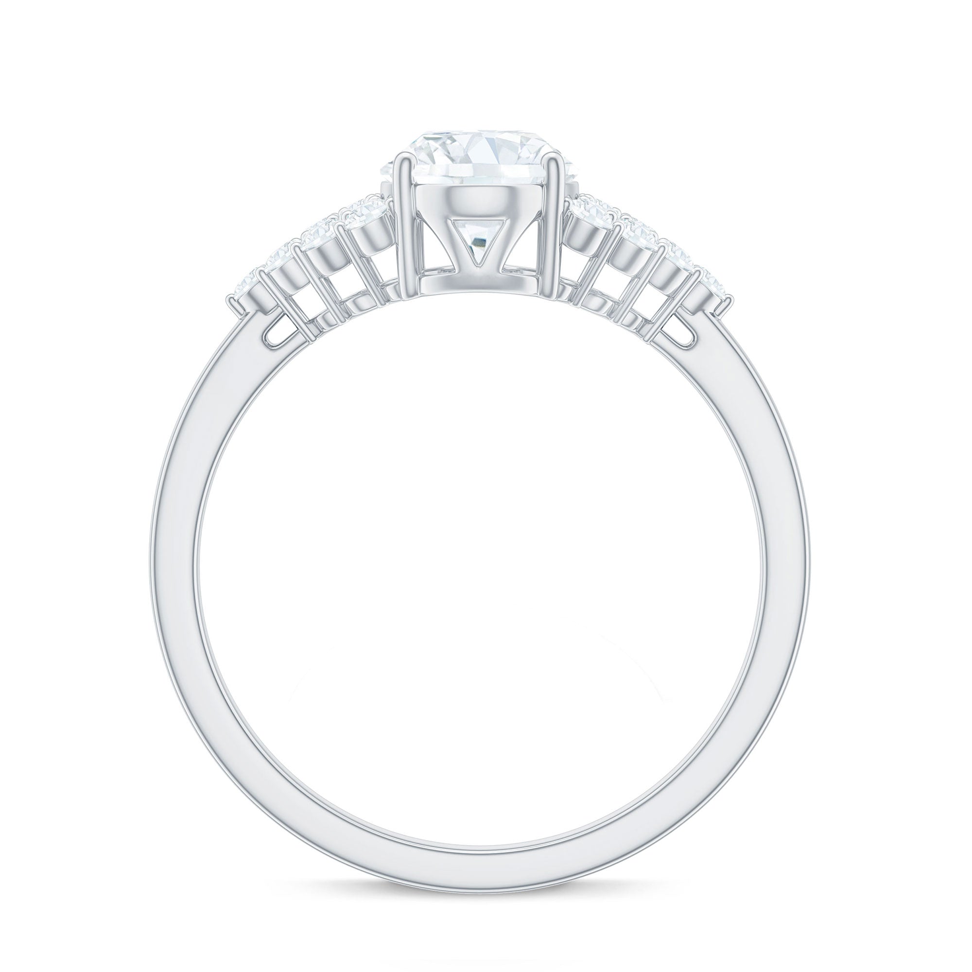 Rosec Jewels-6X8 MM Oval Moissanite Engagement Ring with Cluster Side Stones