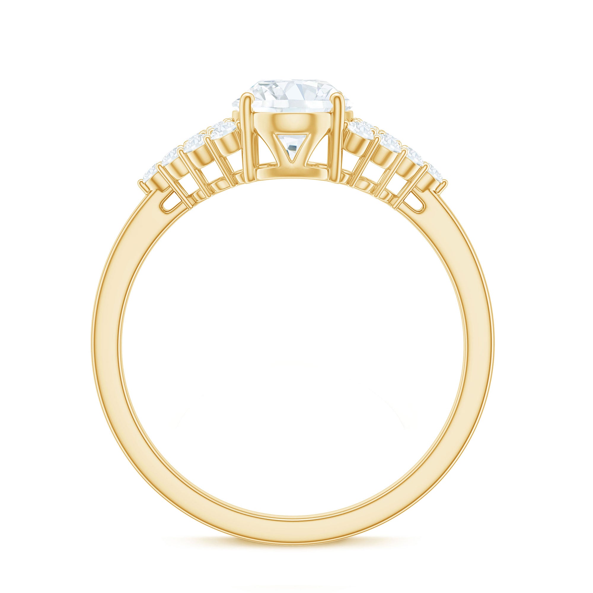 Rosec Jewels-6X8 MM Oval Moissanite Engagement Ring with Cluster Side Stones