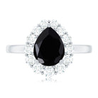 Certified Genuine 1.7 Carat Black Spinel Teardrop Engagement Ring with Diamond Halo AAA - Rosec Jewels