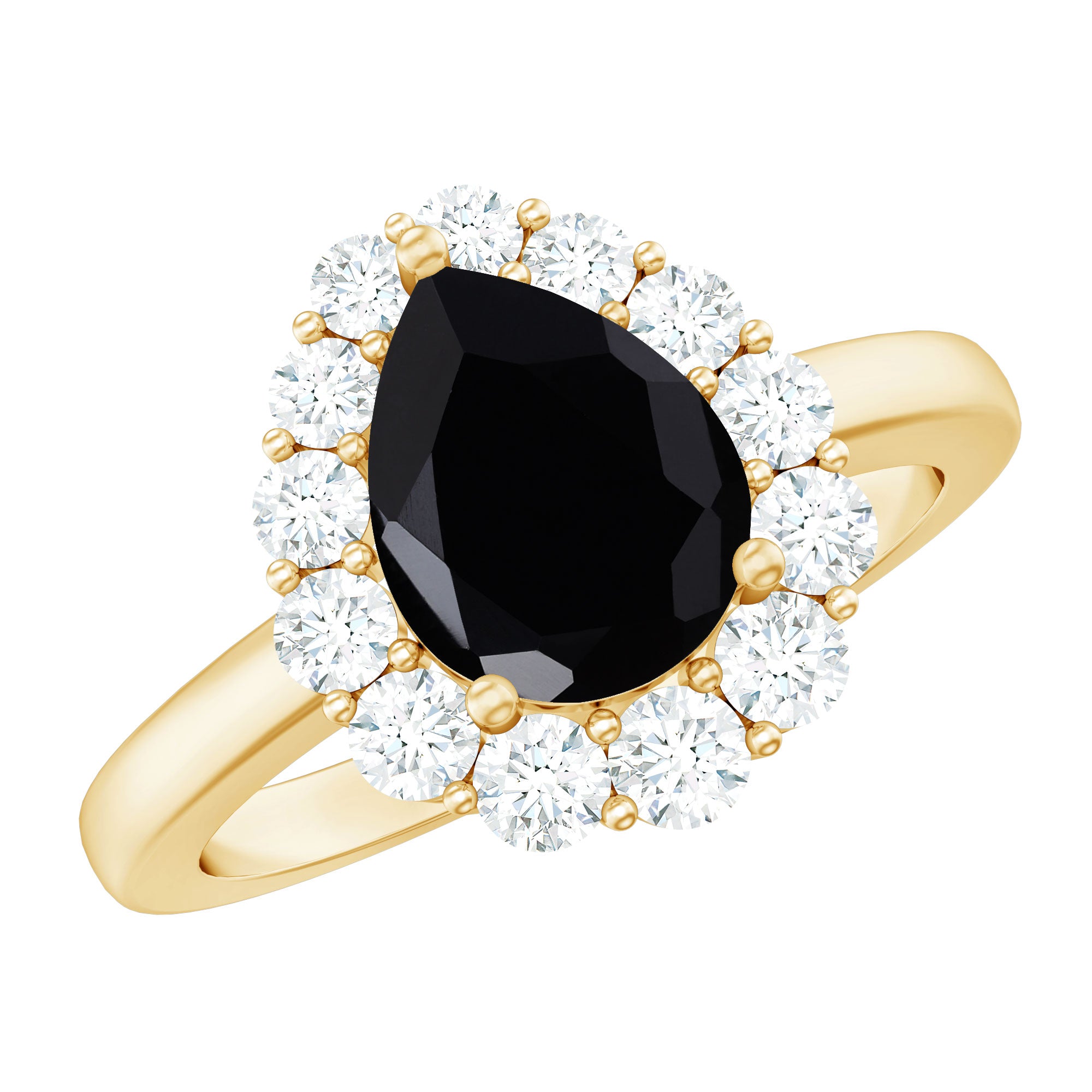 Certified Genuine 1.7 Carat Black Spinel Teardrop Engagement Ring with Diamond Halo AAA - Rosec Jewels