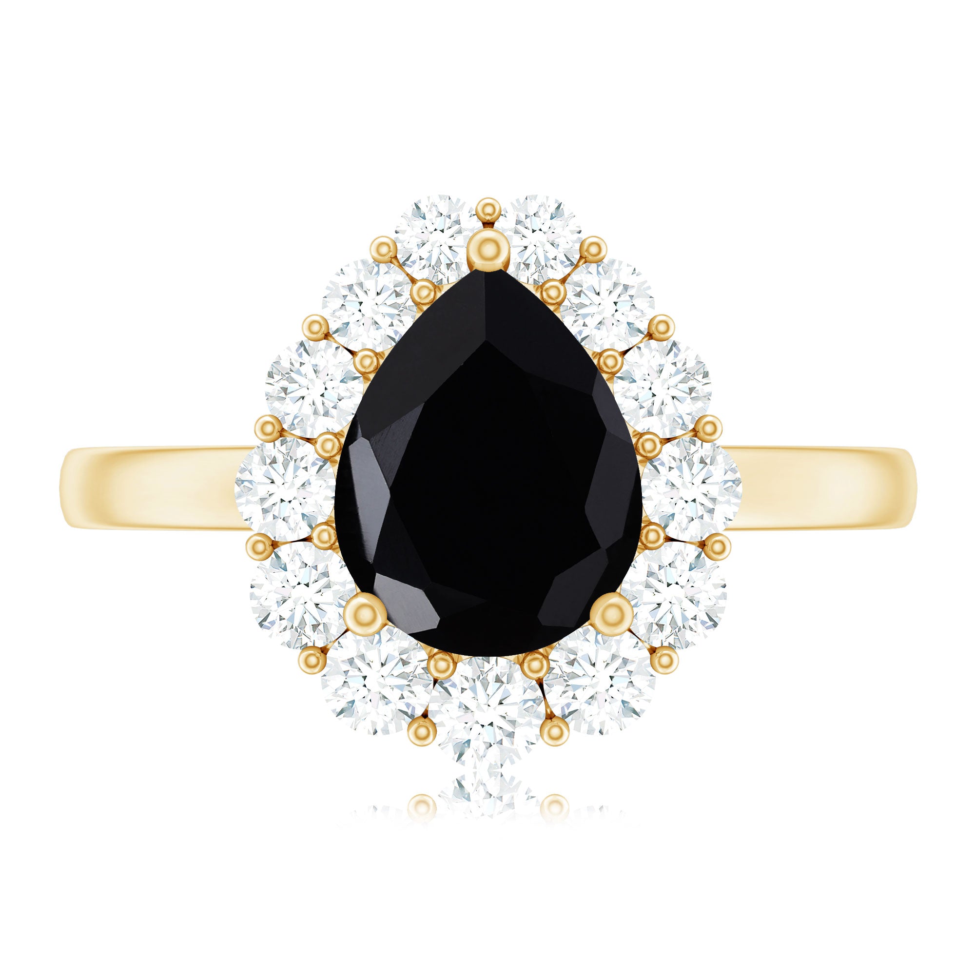 Certified Genuine 1.7 Carat Black Spinel Teardrop Engagement Ring with Diamond Halo AAA - Rosec Jewels