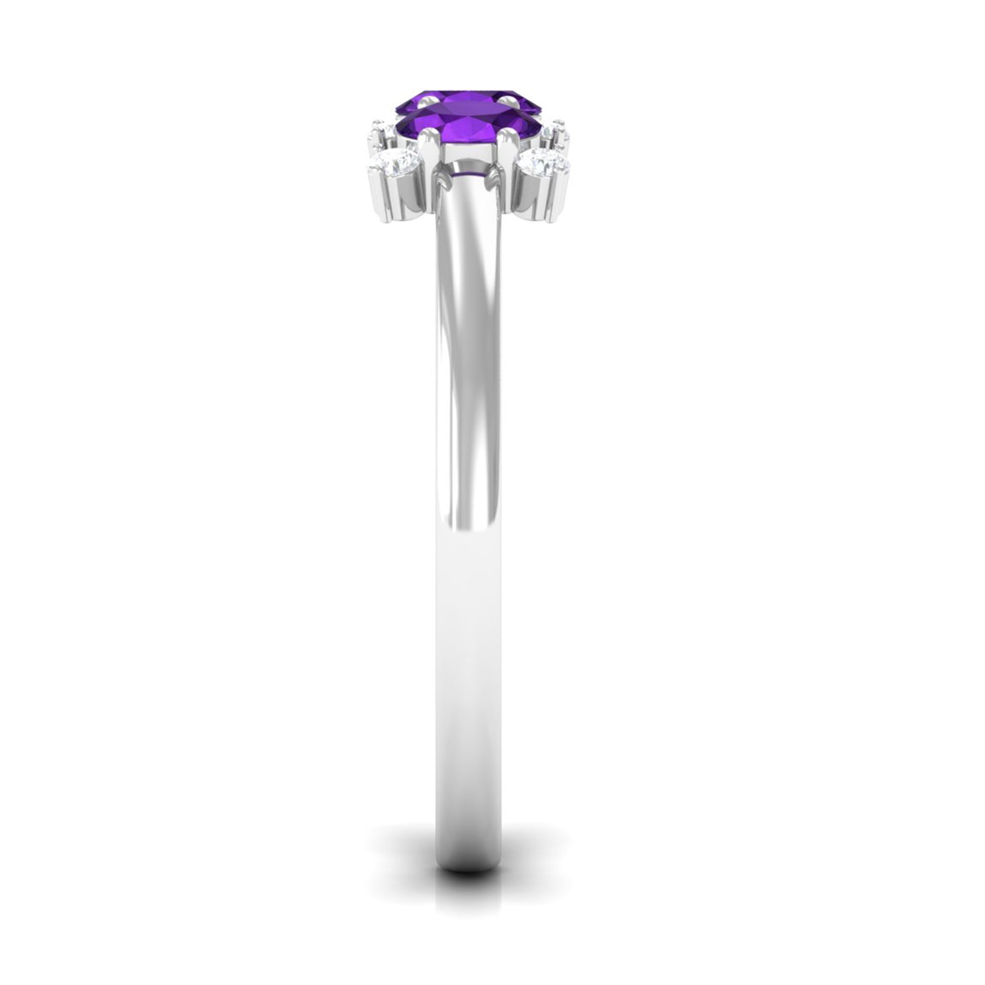 Natural Oval Amethyst 3 Stone Promise Ring with Diamond AAA - Rosec Jewels