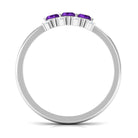 Natural Oval Amethyst 3 Stone Promise Ring with Diamond AAA - Rosec Jewels