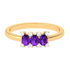 Natural Oval Amethyst 3 Stone Promise Ring with Diamond AAA - Rosec Jewels
