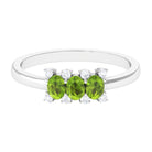 3/4 CT Oval Cut Peridot Three Stone Ring with Diamond Stones AAA - Rosec Jewels