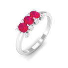 Oval Ruby Three Stone Promise Ring with Diamond AAA - Rosec Jewels