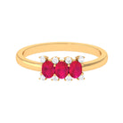 Oval Ruby Three Stone Promise Ring with Diamond AAA - Rosec Jewels