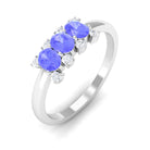 Rosec Jewels-Oval Cut Tanzanite Three Stone Ring with Diamond