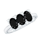 Rosec Jewels-Natural Oval Black Spinel 3 Stone Engagement Ring with Diamond