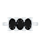 Rosec Jewels-Natural Oval Black Spinel 3 Stone Engagement Ring with Diamond
