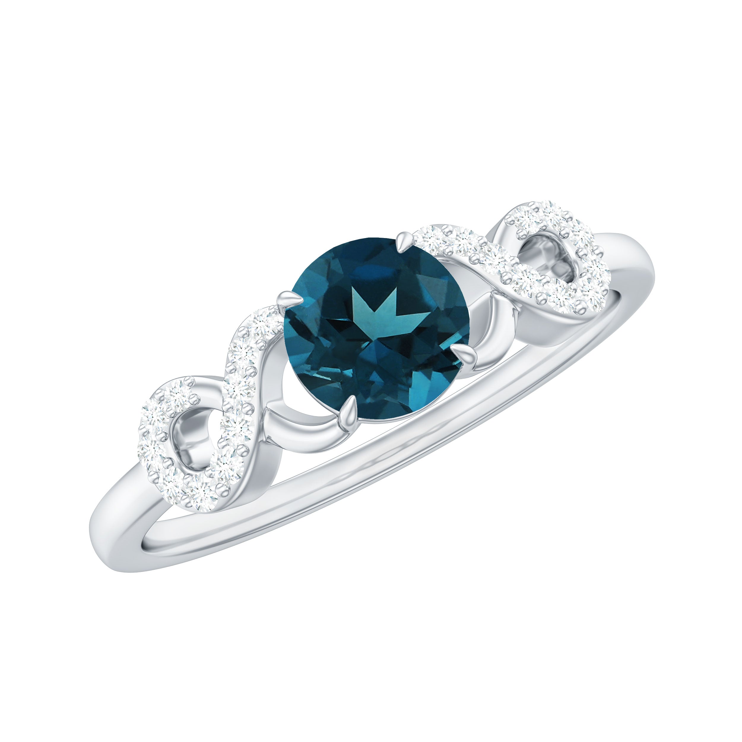 5mm Round London Blue Topaz Engagement Ring with Criss Cross Diamond
