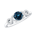 0.6 Carat Round London Blue Topaz Engagement Ring with Criss Cross Diamond AAA - Rosec Jewels
