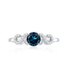 0.6 Carat Round London Blue Topaz Engagement Ring with Criss Cross Diamond AAA - Rosec Jewels