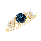 0.6 Carat Round London Blue Topaz Engagement Ring with Criss Cross Diamond AAA - Rosec Jewels