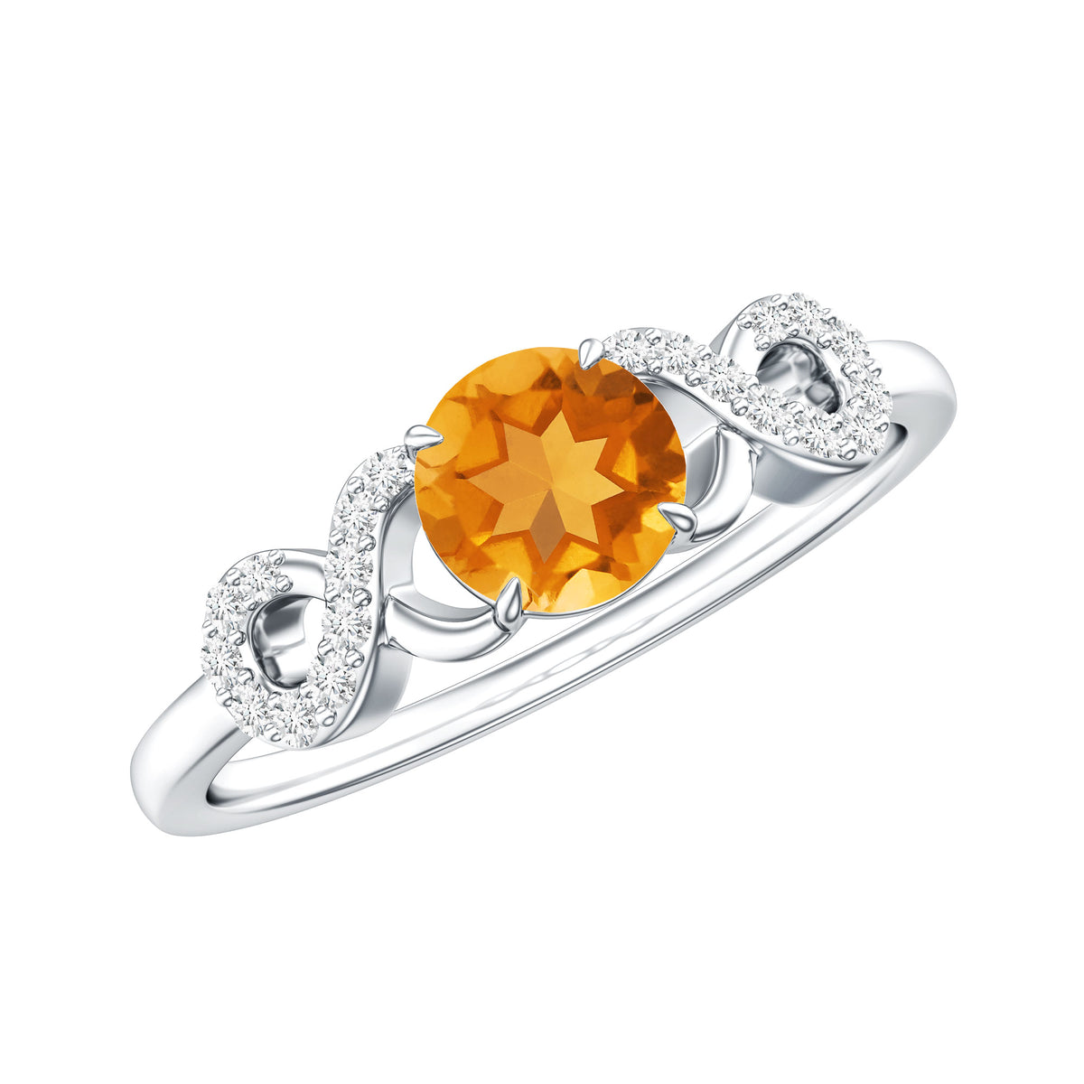 Certified Natural Citrine Infinity Promise Ring with Diamonds AAA - Rosec Jewels