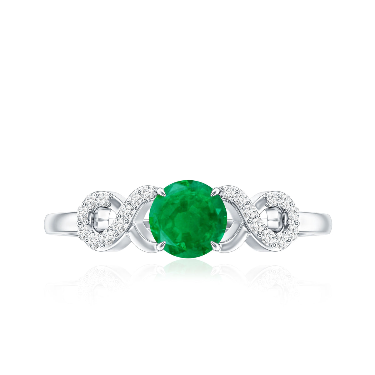 Real Emerald Diamond Promise Engagement Ring with Criss Cross Shank AAA - Rosec Jewels